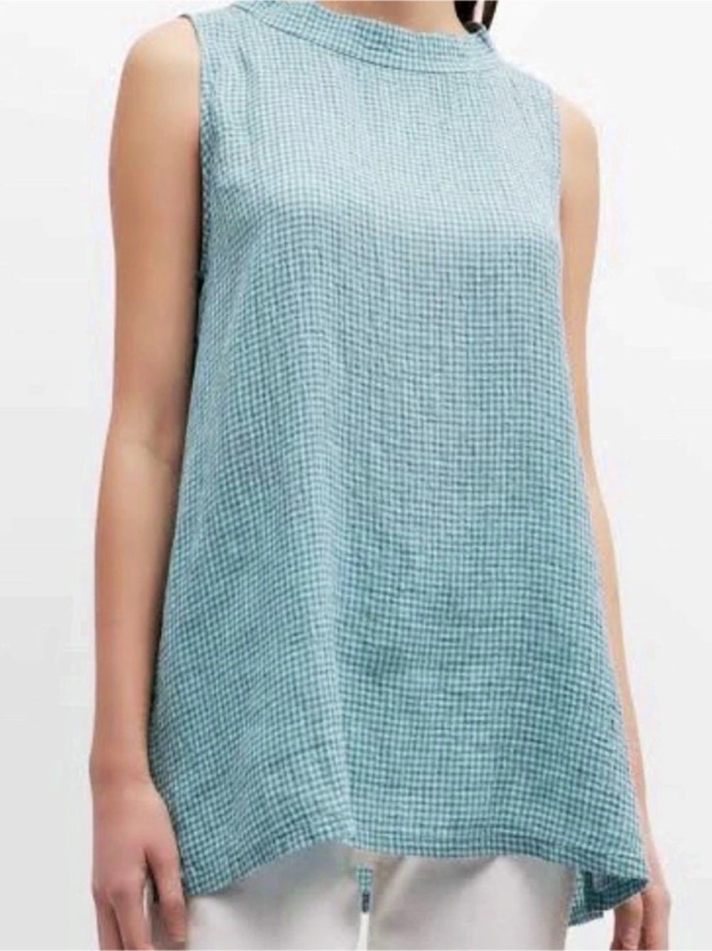 Eileen Fisher Puckered Organic Linen Gingham Tunic Shirt Top Sz XS/S